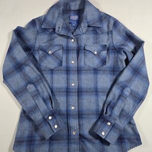 Pendleton Womens Blue Plaid Wool Button-Up Shirt Size XS